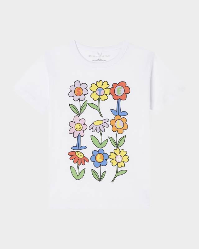Girl's Stella Lettering Flowers Short-Sleeve T-Shirt, Size 4-